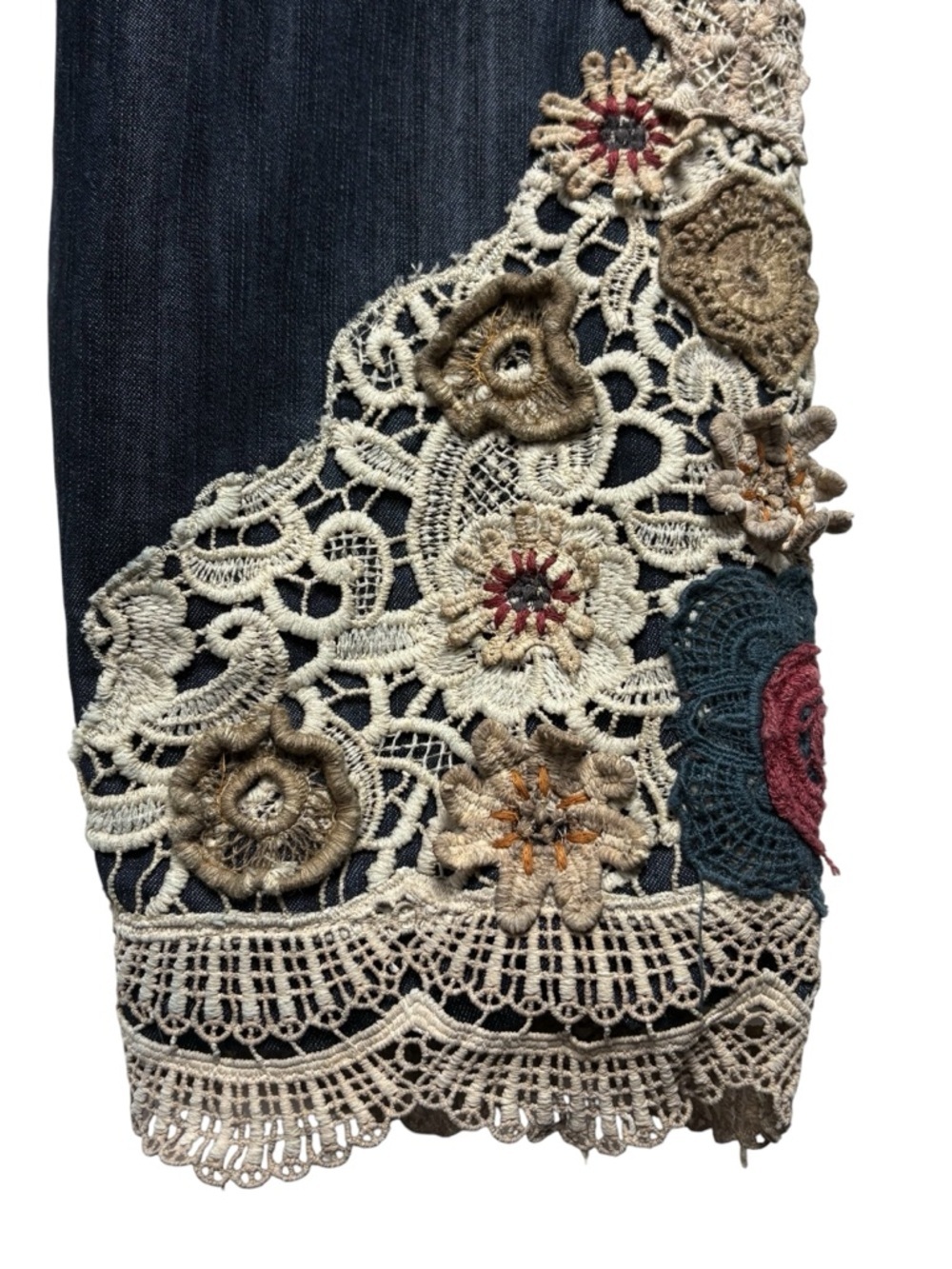 Chicos Embroidered Lace Denim Jacket Duster • Size 2 /US L • 3/4 Sleeve - Picture 7 of 15